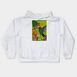 hummingbird feeding on some nectar on a 12x16inc stretch canvas. Kids Hoodie